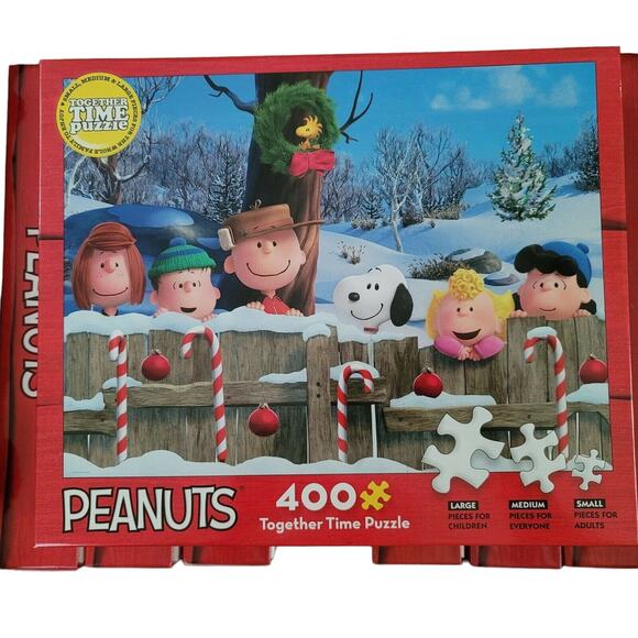 Snoopy Christmas Puzzle 400 Pc NEW Peanuts Gang Together Time 3 Sizes Family Fun - Picture 1 of 4